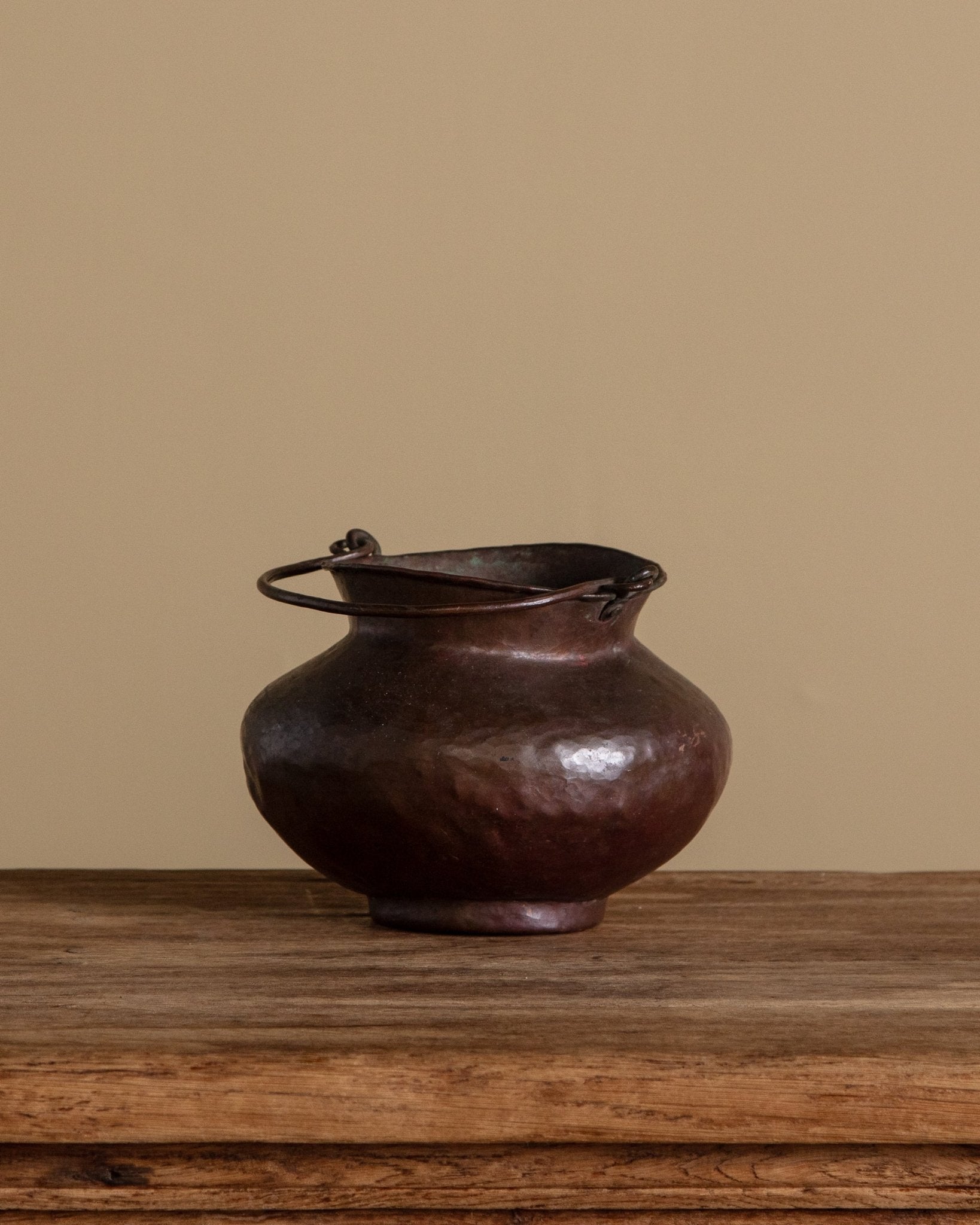 Antique 19th Century Hammered Copper Pot with Handle