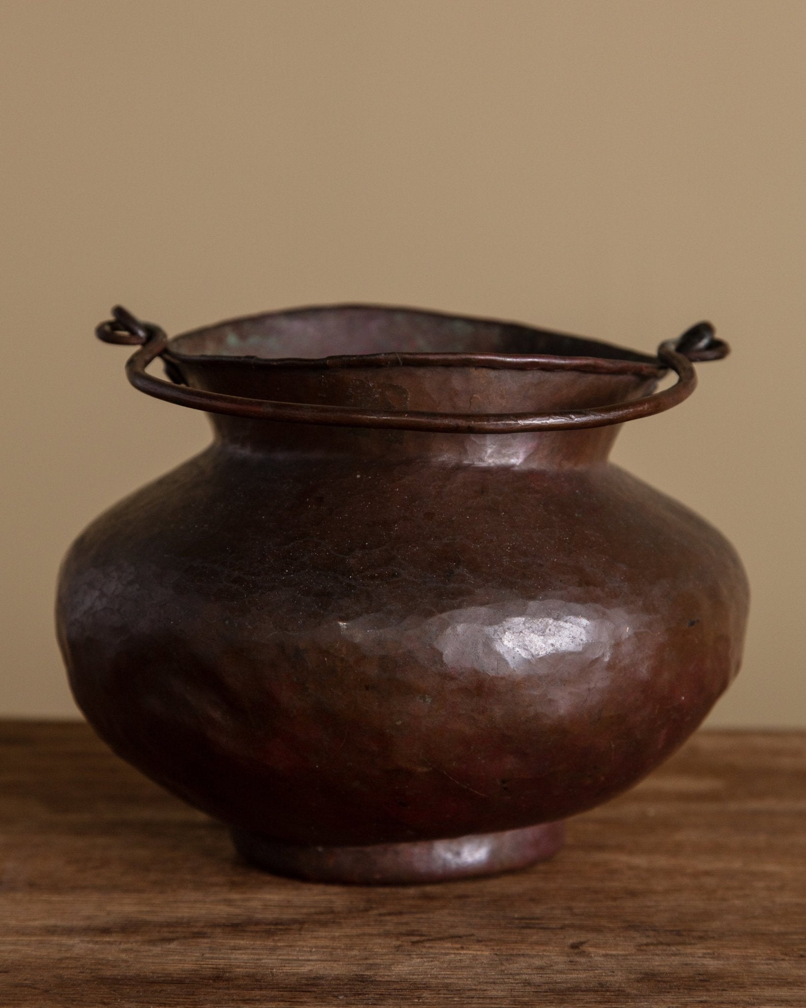 Antique 19th Century Hammered Copper Pot with Handle