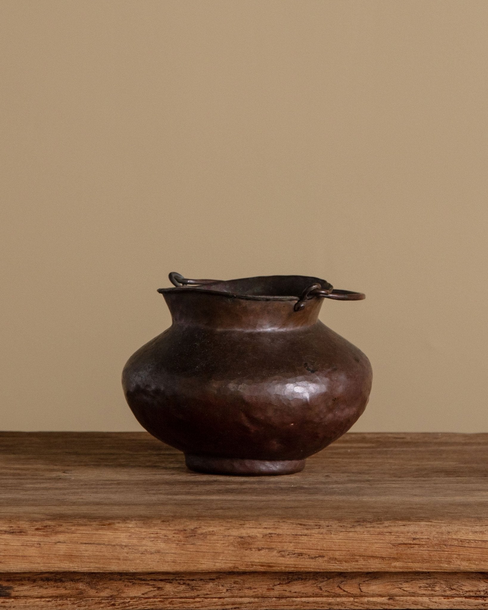 Antique 19th Century Hammered Copper Pot with Handle
