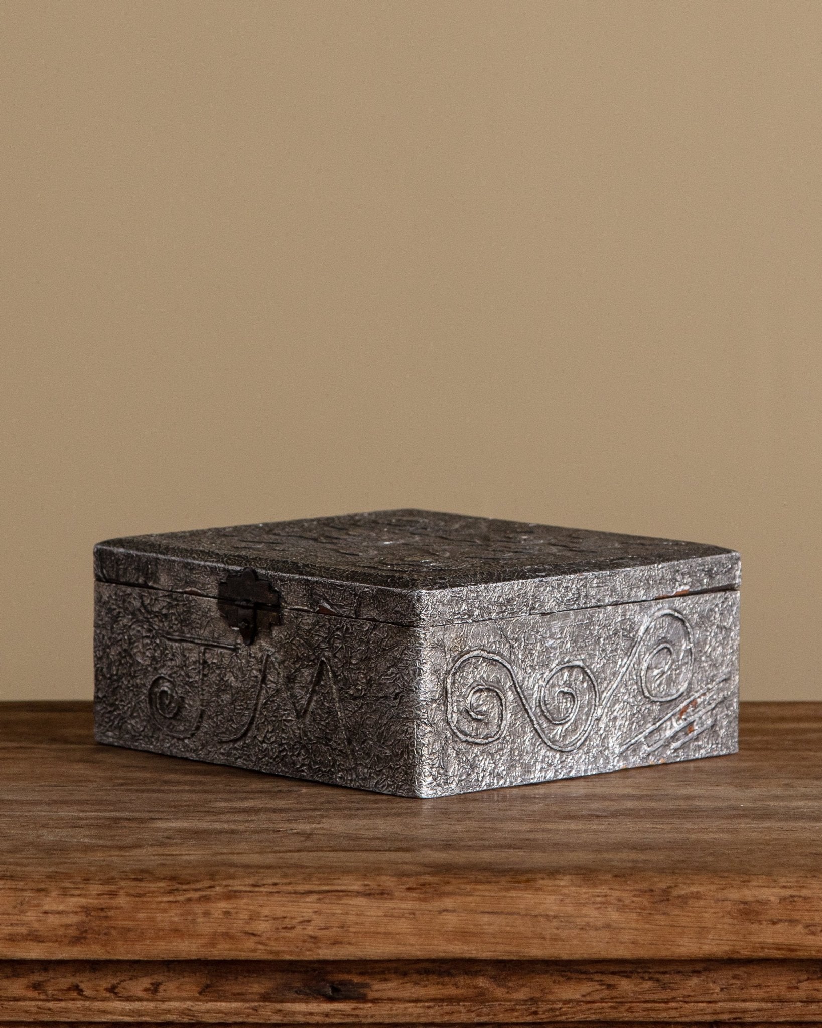 Silver Metallic Wooden Box with Embossed Flower Design