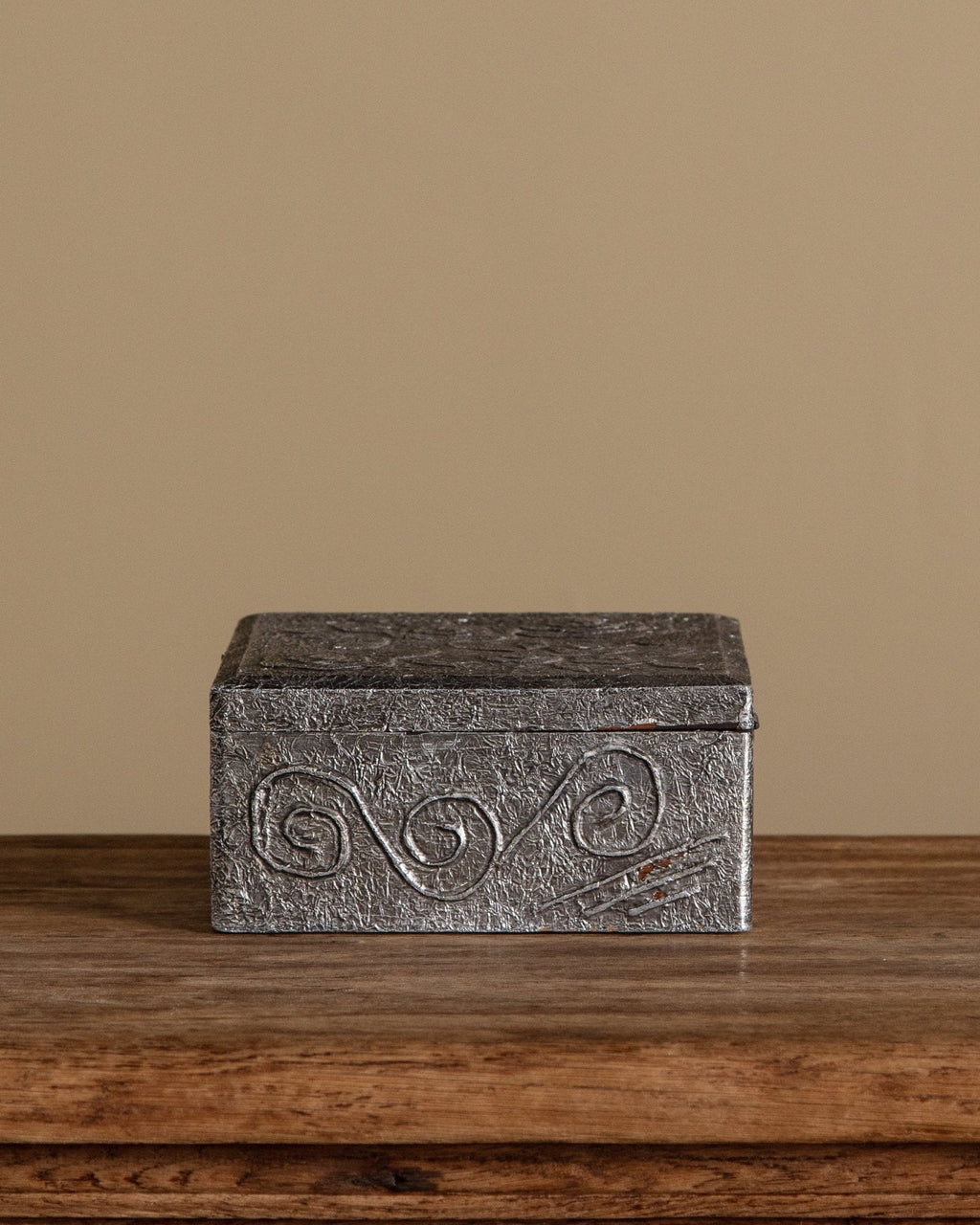 Silver Metallic Wooden Box with Embossed Flower Design