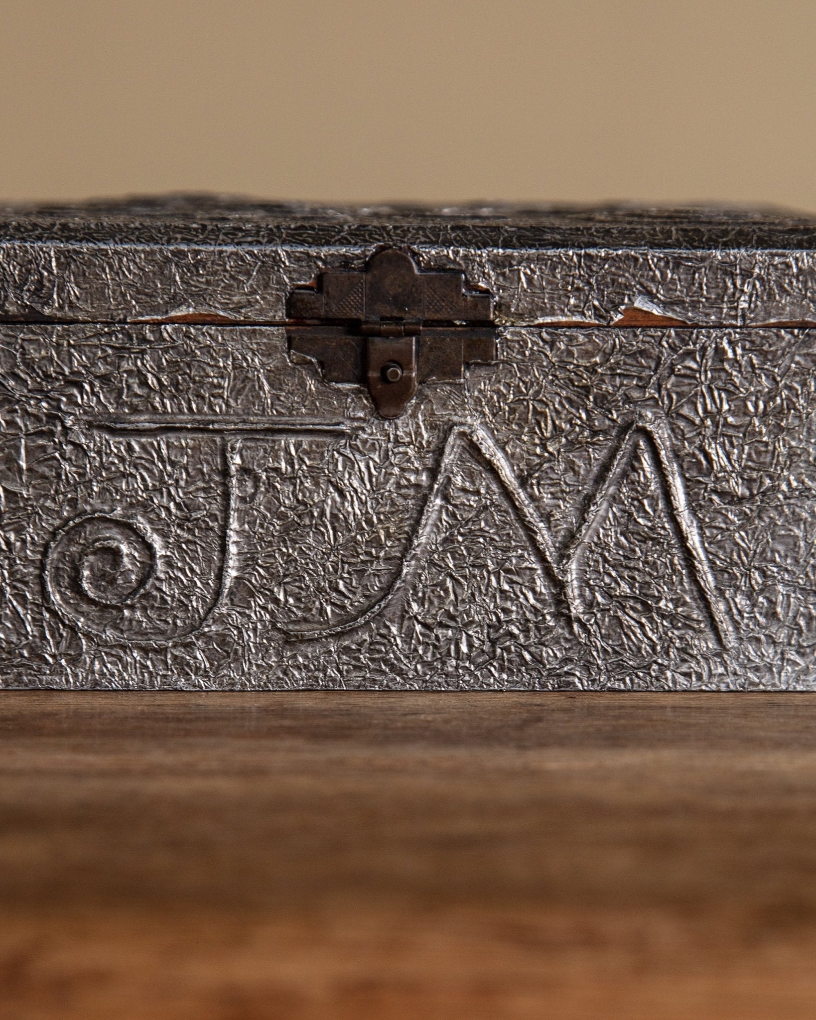 Silver Metallic Wooden Box with Embossed Flower Design