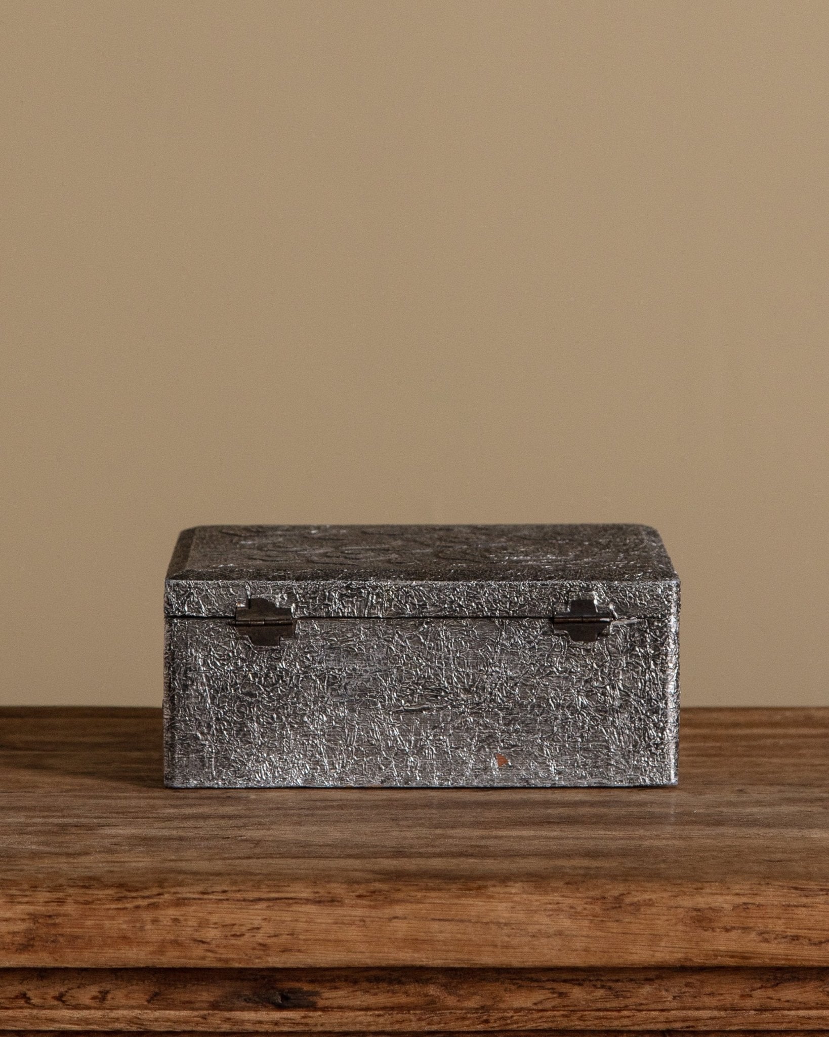 Silver Metallic Wooden Box with Embossed Flower Design