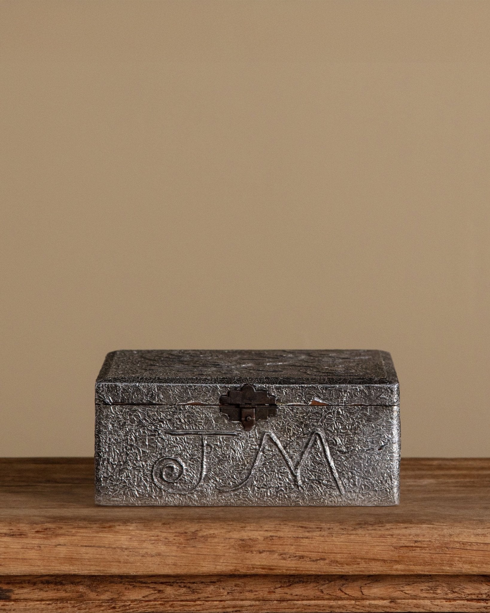 Silver Metallic Wooden Box with Embossed Flower Design